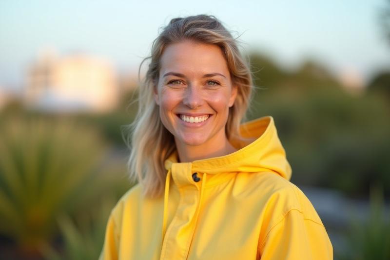 Deborah Diana Daugherty, smiling, with a subtle hint of beekeeping equipment in the background.
