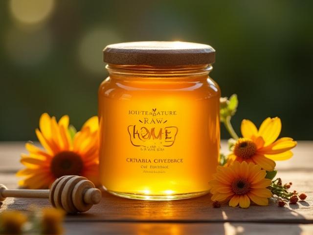 Jar of Signature Raw Honey with wildflowers